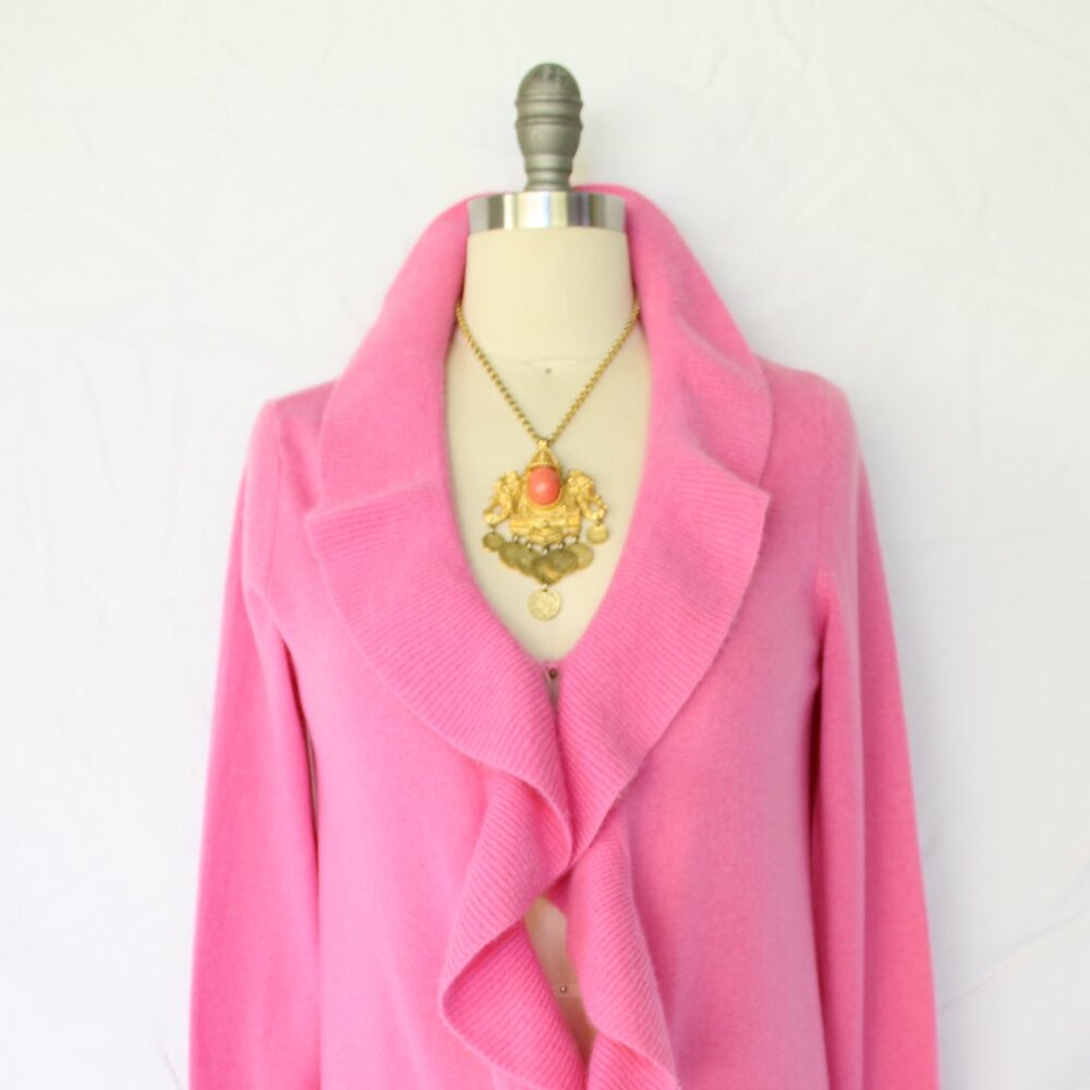 Lilly Pulitzer Shere dress cardigan ruffle cashmere Bryn Seabrook Celine pink S - Picture 3 of 9